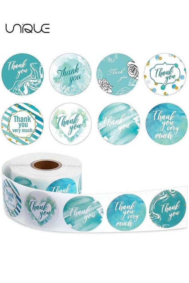 500Pcs Blue Thank You Stickers,Watercolor Blue Theme 1.5 Inch 8 Designs Baby Shower Birthday Party