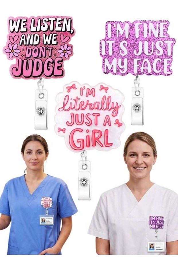 3 PCS Funny Cute Badge Reel Retractable, Nurse Gifts Badge Holder, Glitter ID Name Badges Reel Budd