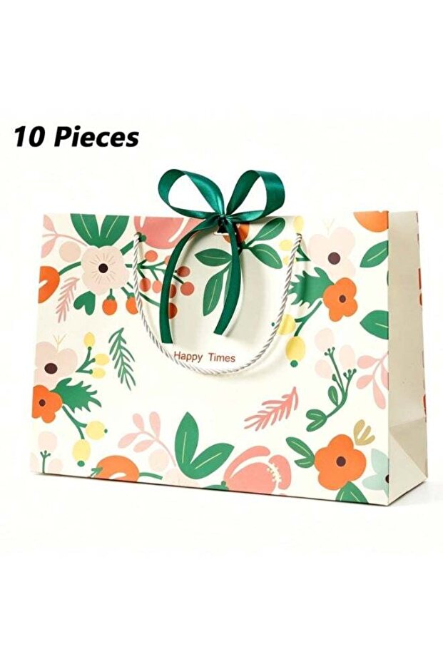 10-Piece Colorful Floral Print Gift Paper Bags, 9.8 x 7.9 x 4.7 Inch Paper Gift Bags with Handles a
