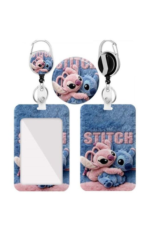 2D 2in1 Disney Adorable Stitch & Angel Hugging Cartoon Design-ID card holder, women's ID card lanya