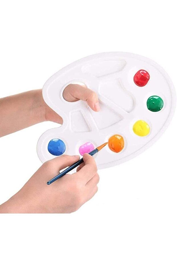 Plastic Paint Palette 170X230mm with Thumb Hole, 10 Well White Watercolor Palette Painting Tray Pai