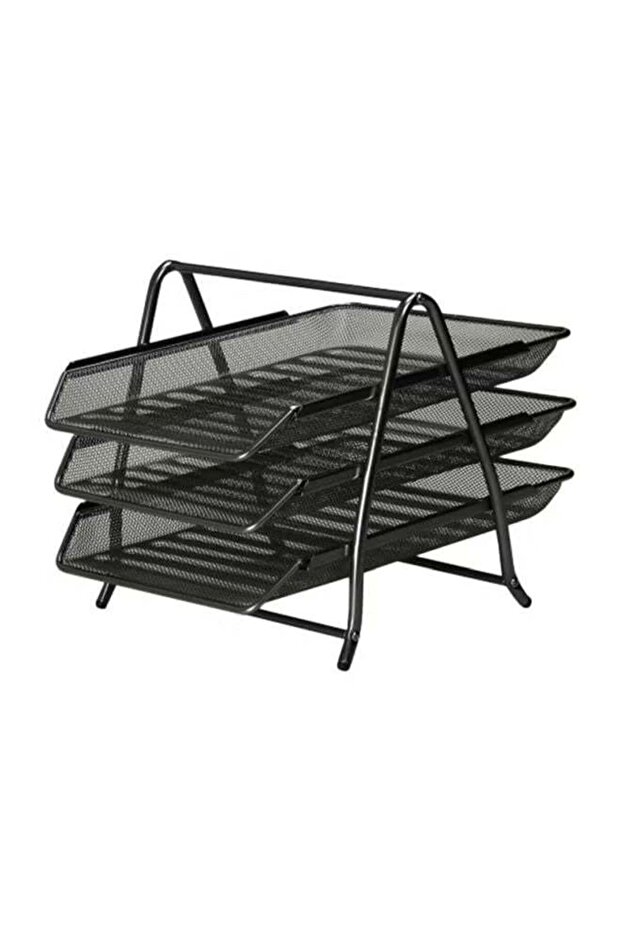 3-Tier Metal Mesh Document Tray – Black | A4 Paper File Organizer | Office Desk Storage | Workspace