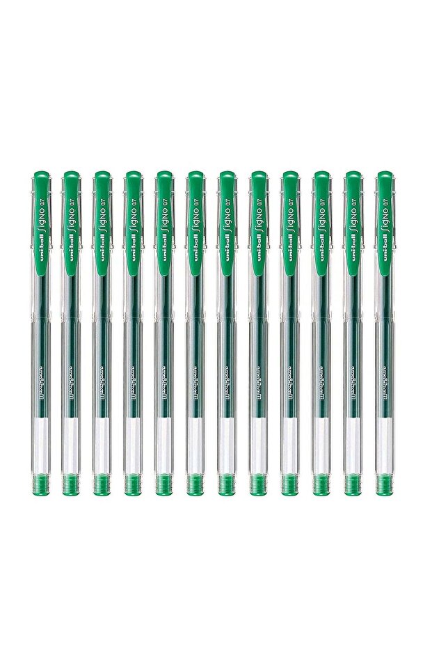 12-Piece Signo Roller Pen 0.7mm Tip Green Ink