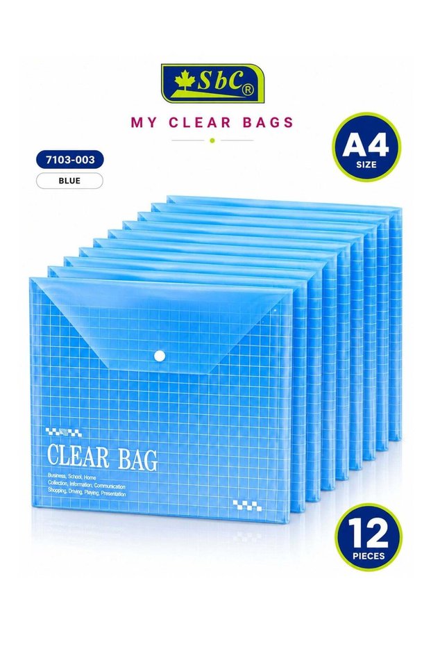 12-Piece A4 Size Clear Document Bag Blue