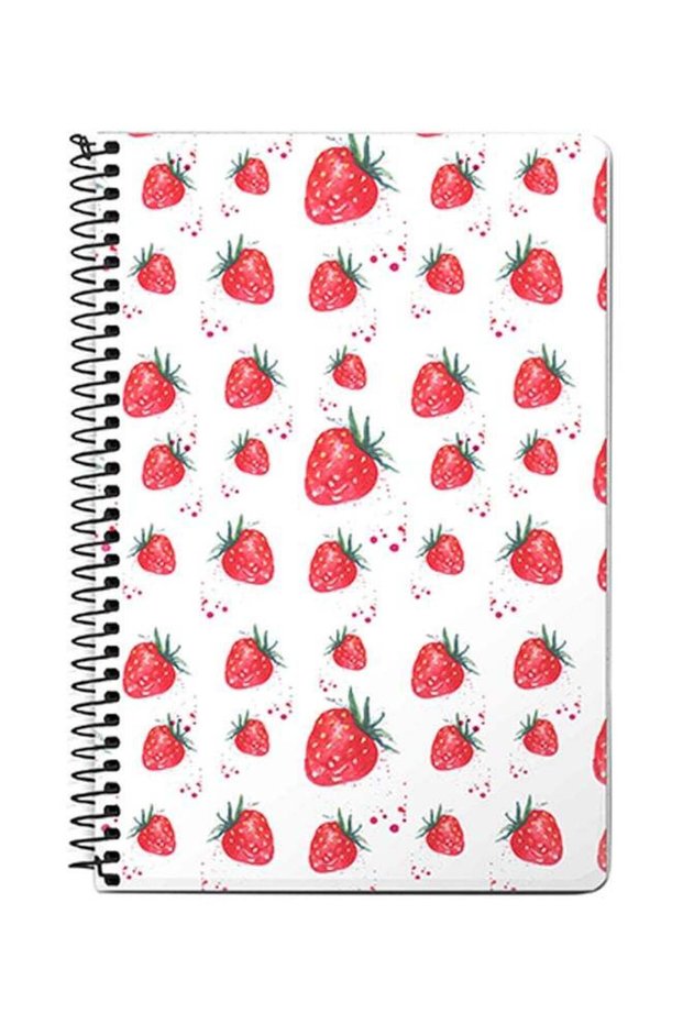 Dripping Strawberries A5 Spiral Notebook White/Red/Green