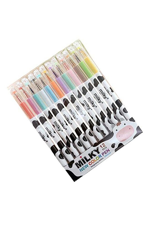 12-Piece Cow Printed 0.38 mm Gel Pen Set Multicolour