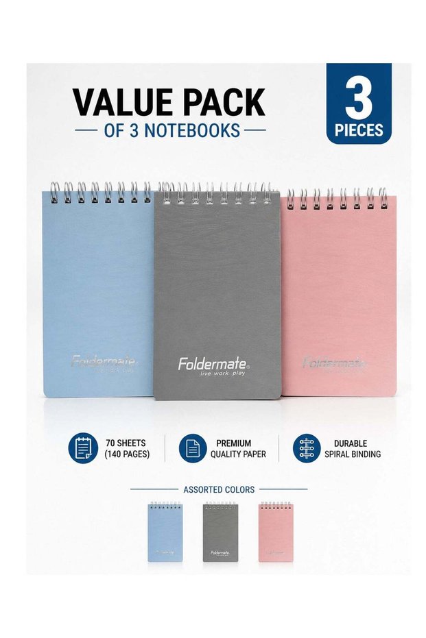 3-Piece A7 Size Spiral Lined Notebook Assorted Colours