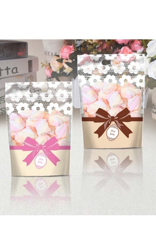 50pcs Bow Design In 2 Colors Ziplock Bags, Stand Up Bags for Snacks, Candies, Biscuits Gift packagi