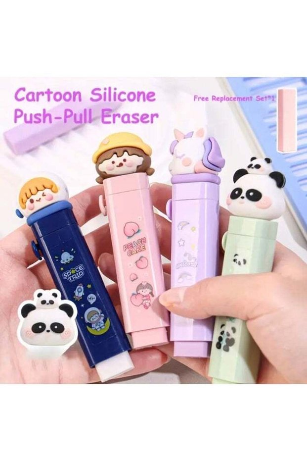 1pc Cute Cartoon Push-Pull Eraser with 1 Replacement Core – Retractable Kawaii Design for Kids' Wri