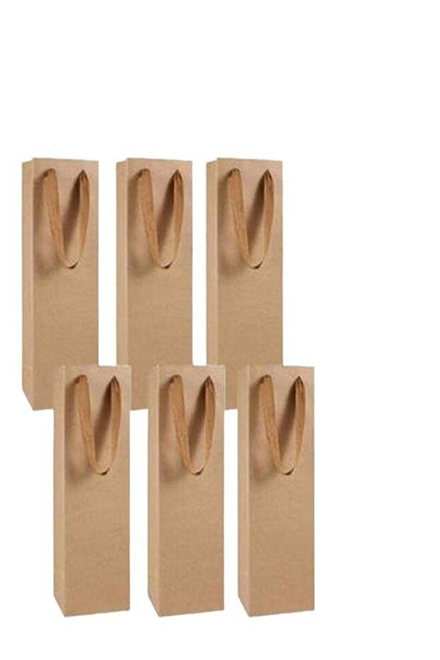 6 Pack Kraft Paper Wine Tote Bags - Single Bottle Gift Carrier for Wine, Eco-Friendly & Durable