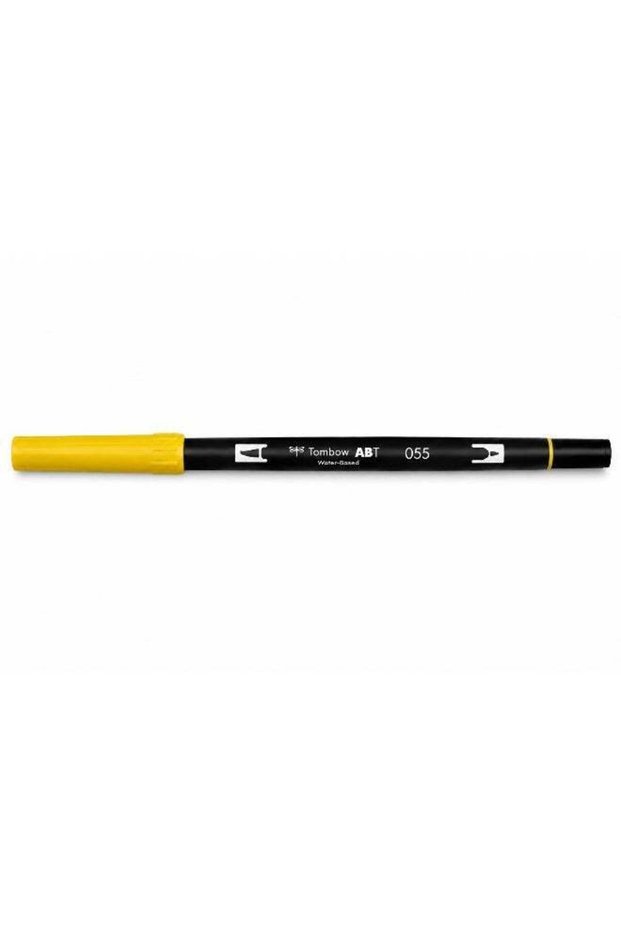 TOMBOW ABT Dual Brush Pen AB-T055, brush tip and fine tip, Yellow, Water-Based Ink, 1 pen for highl