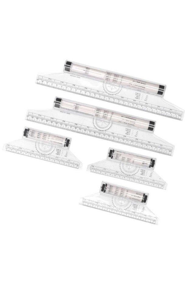 5-Pack Parallel Rolling Ruler Set - Multi-Size Transparent Drafting Scale Ruler with Protractor & F