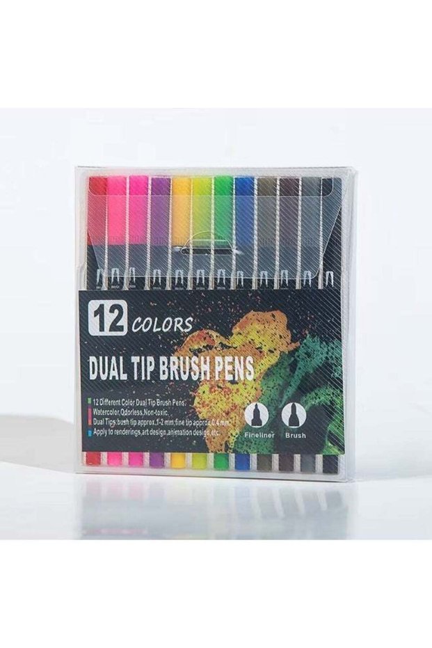 Dual-Tip Watercolor Brush Marker Set – 12 Colors with Portable PP Storage Case