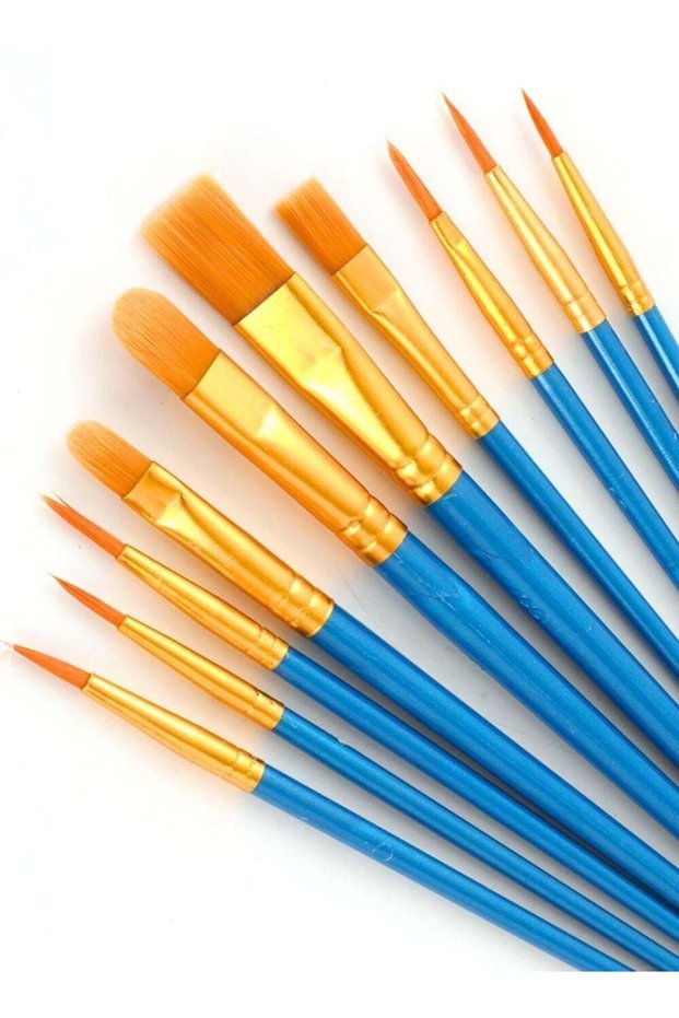 10-Piece Paint Brush Set for Acrylic, Watercolor & Oil Painting – Nylon Hair Artist Brushes with Po