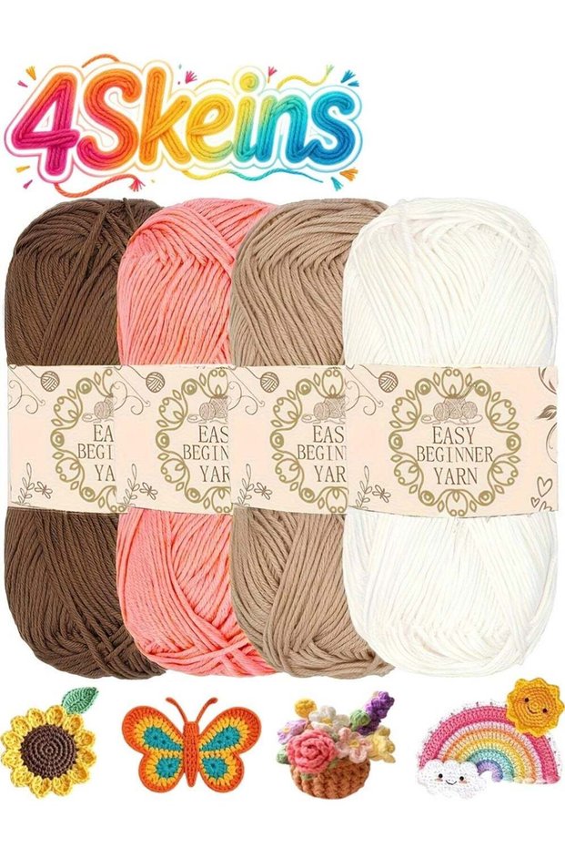 4 Skeins Yarn Bamboo Cotton - Sport Yarn, Hand Woven Yarn, Yarn for Crocheting 50gSkein Shades of N