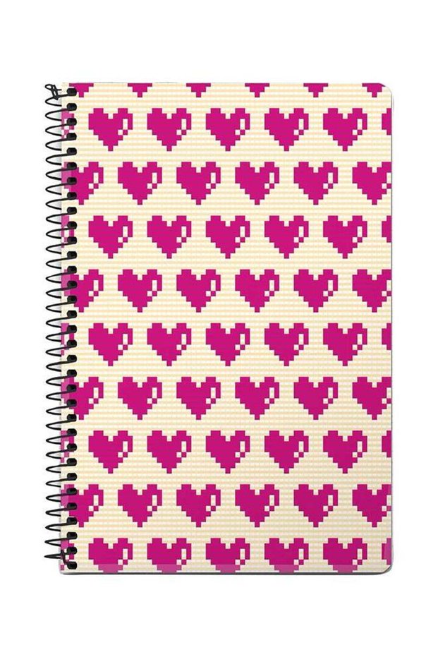 Pixel Hearts A5 Spiral Notebook White/Pink