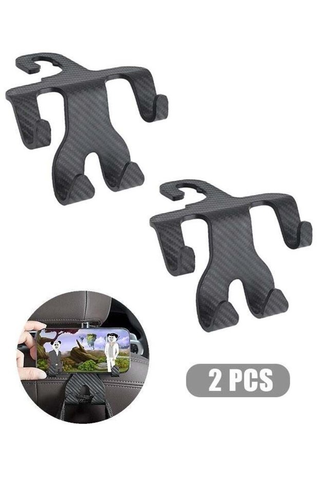 2 Pcs Carbon fiber Headrest Hooks for Car, Universal Multifunctional Car Back Seat Headrest Mobile