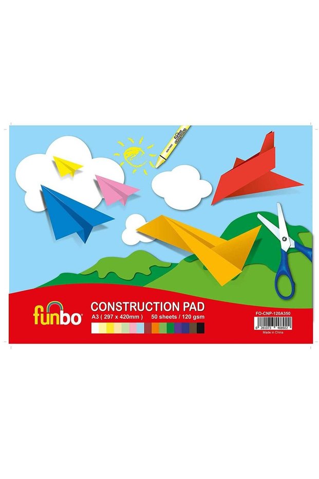 50-Sheet A3 Size Construction Pad With Thick Coloured Sheets 120gsm Thickness