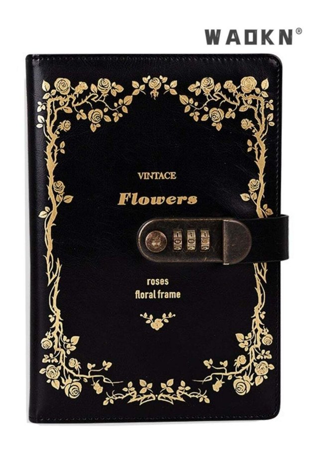 Leather Notebook with Combination Lock, Leather Locking Journal Writing Notebook, Lock Diary Leathe