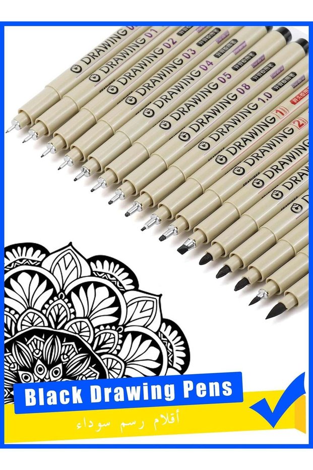 16 Pcs Black Drawing Pens, Fine Line Waterproof Ink Artist Markers, Archival Pigment Nylon Nib Sket
