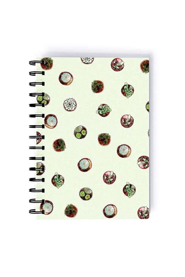 Spiral A5 Notebook Pattern Floral Cactus Green Aesthetics