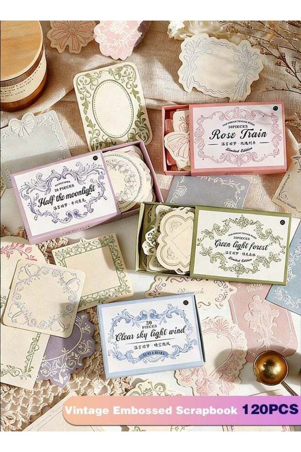 120 Pcs Embossed Scrapbooking Paper & Journaling Supplies, 160gsm Textured Scrapbook paper with Gra
