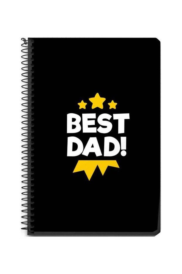 A5 Best Dad Medal Printed Spiral Bound Notebook Black/White/Yellow