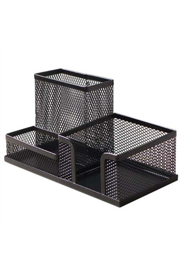 Mesh Desk Organizer Storage Baskets with Pencil Holder, 3 Compartments, Black