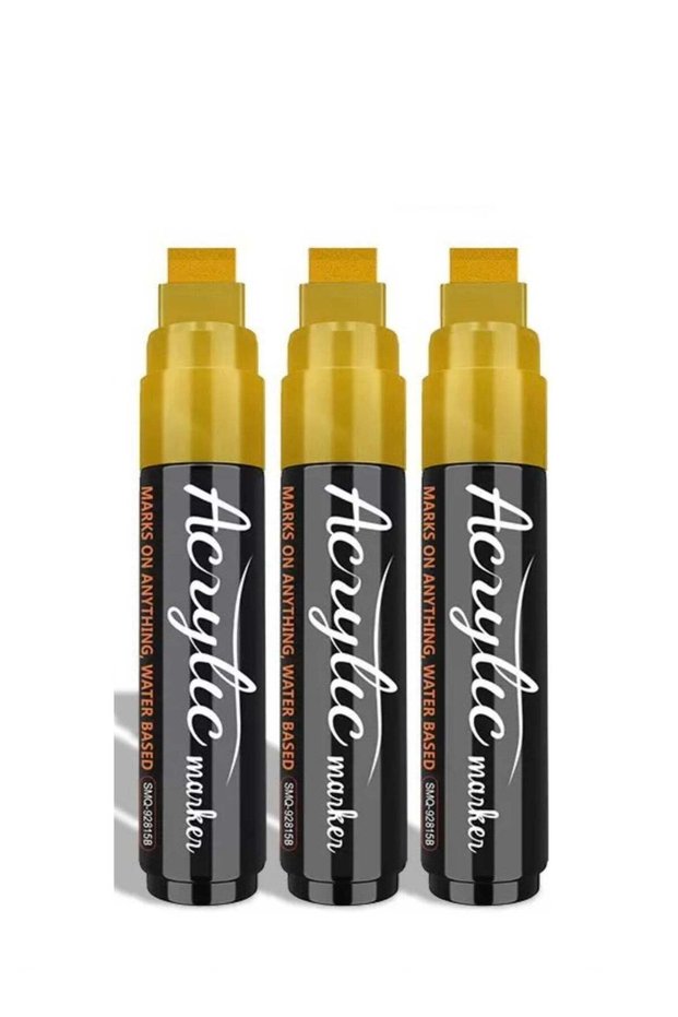 3pcs Gold Jumbo Acrylic Markers, 15MM Thick Permanent Poster Graffiti Markers, Wide Tip Paint Marke