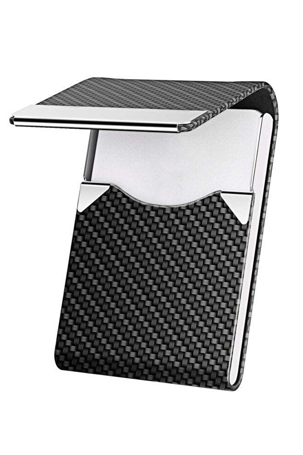 Black Carbon Business Card Holder with Magnetic Closure,RFID Blocking Credit Cards Holder for Pocke