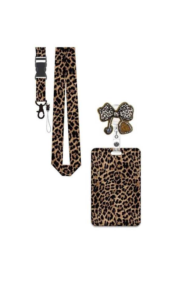 Leopard Print Stethoscope Bow Badge Reel Set, 3pcs Nurse ID Card Holder & Lanyard Kit Dimensions: W