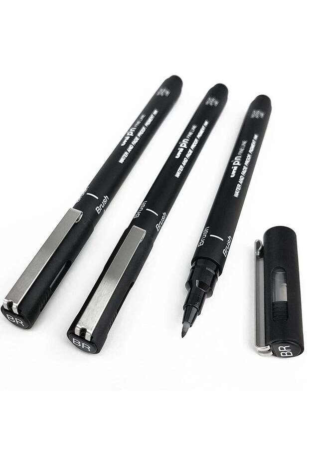 3-Piece Unipin Drawing Brush Pen Black Ink