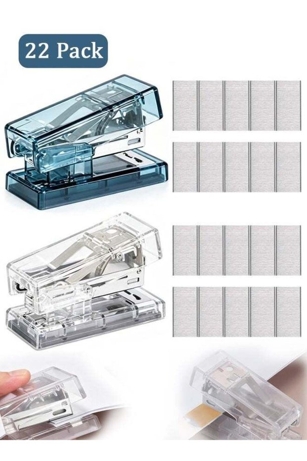 2 Pcs Mini Manual Desktop Stapler with 2000 Standard Staples - Compact Portable 20-Sheet Capacity S