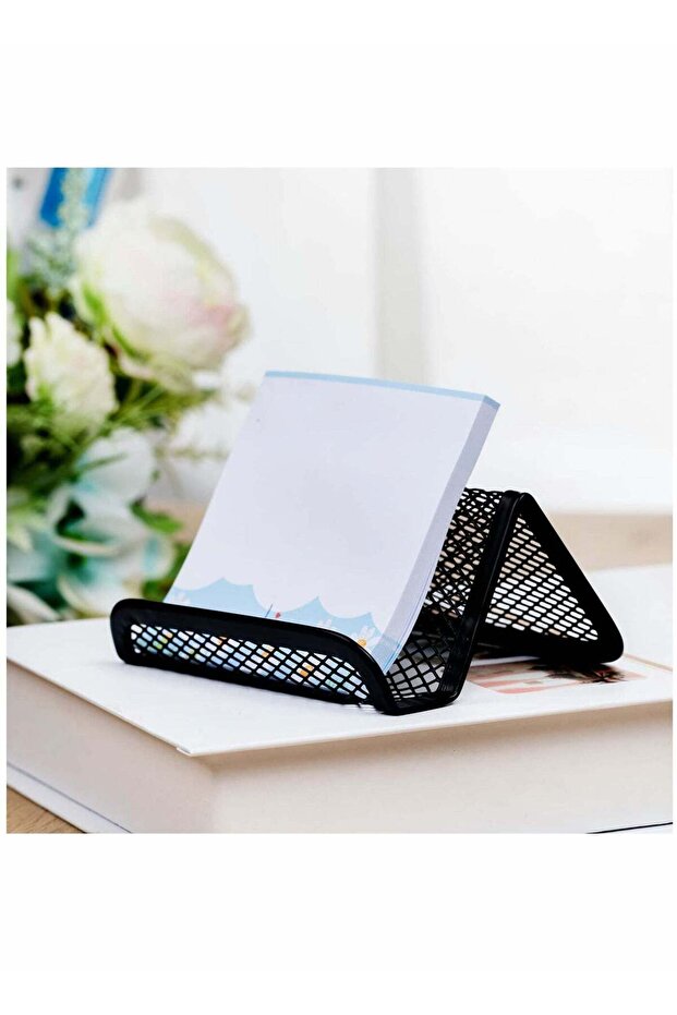 Metal Mesh Business Card Holders 3 Pack Stylish Desk Display Stands for Office Use Black Color