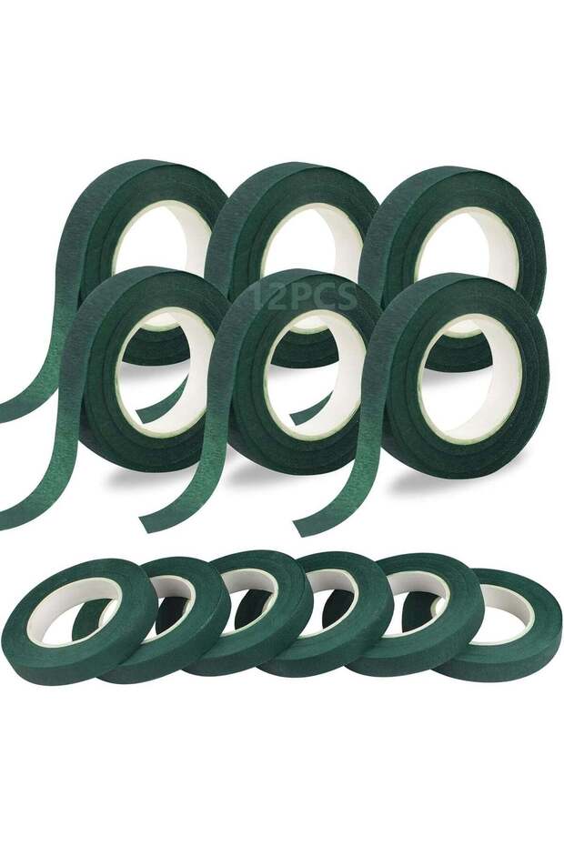 12 Roll Dark Green Floral Tape, Sticky Stem Wrap for Bouquets, Wedding Flowers Floral Arrangements,