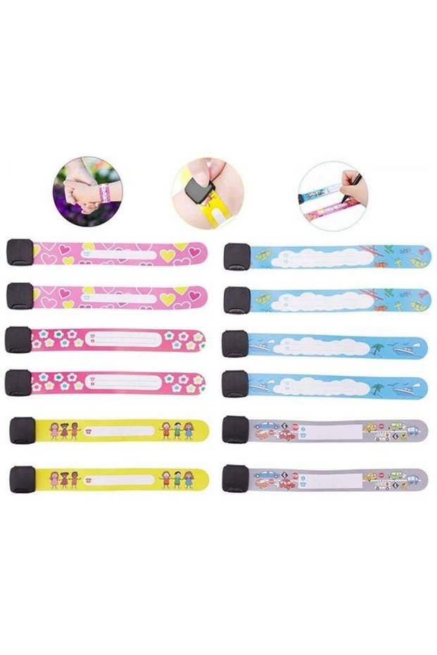 12Pcs Child Safety ID Wristband, Reusable&Waterproof Safety ID Bracelets for Kids Anti-Lost Child T