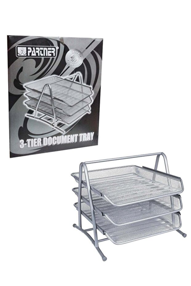 Metal Mesh 3-Tier Document Tray Silver