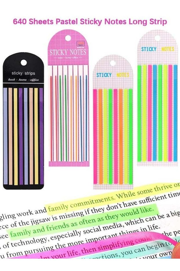 640 Sheets Pastel Sticky Notes Long Strips, Transparent Sticky Long Side Tabs Markers Clear Highlig