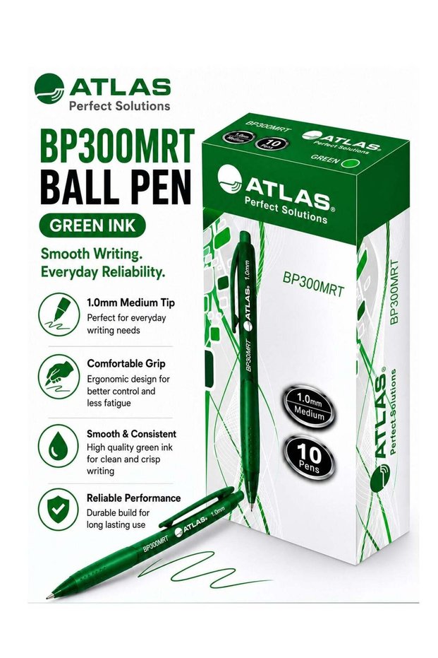 10-Piece Retractable Ballpoint Pen 1.0mm Medium Tip Green Ink
