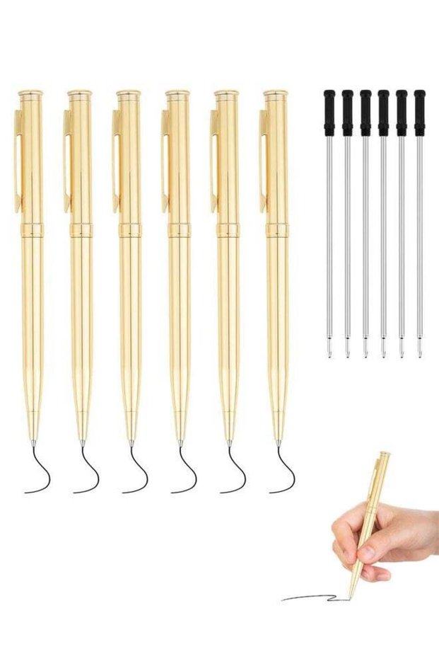 6 Pack Metal Ballpoint Pens Retractabl Ballpoint Pens Writing Pens with 6 Replacement Refill Black