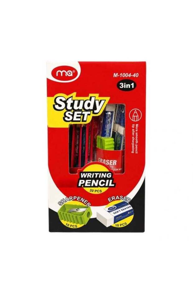 Ma 3 in 1 School Stationery Pencil Sharpener and Eraser Study Set- Red