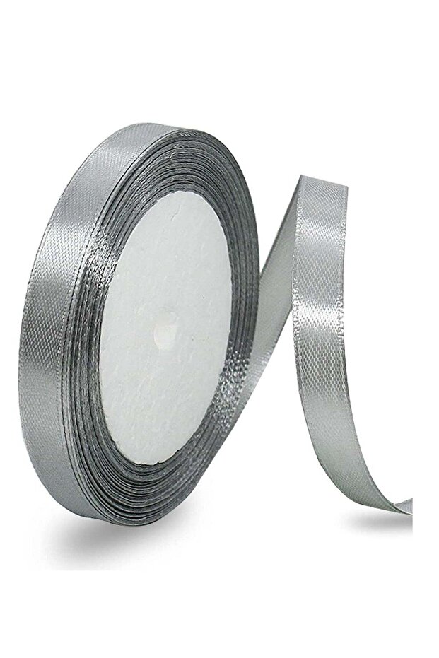 Silver Satin Ribbon, 12mm x 25yd Double Faced Polyester Ribbon for Gift Wrapping, Party Favors, Wed