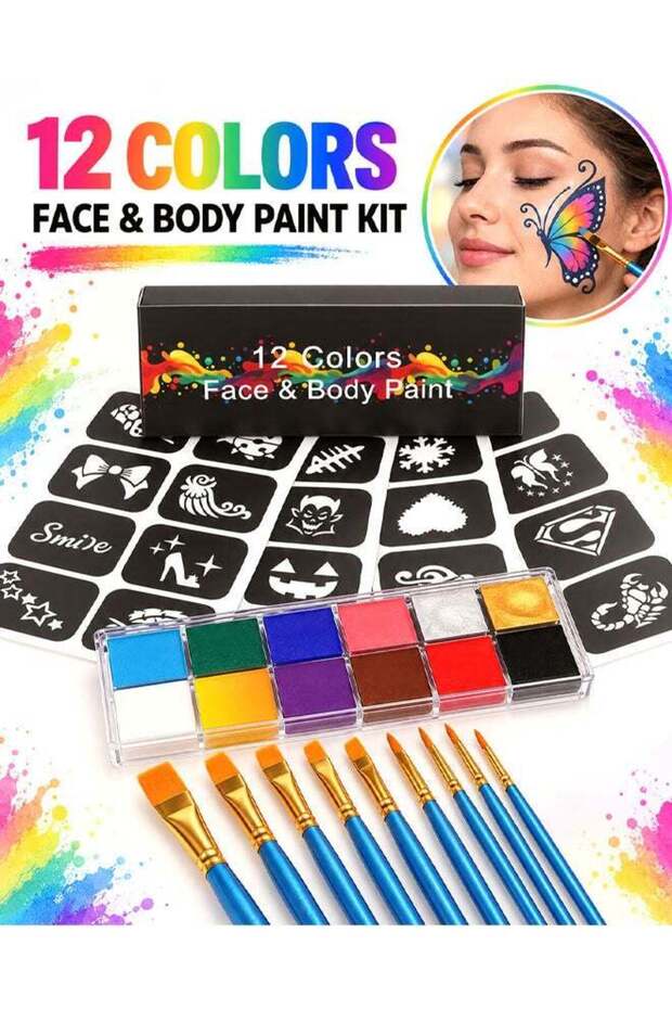 12 Colors Body Face Paint Cosplay Makeup Palette Kit, Professional Face Painting Kit for Kids & Adu