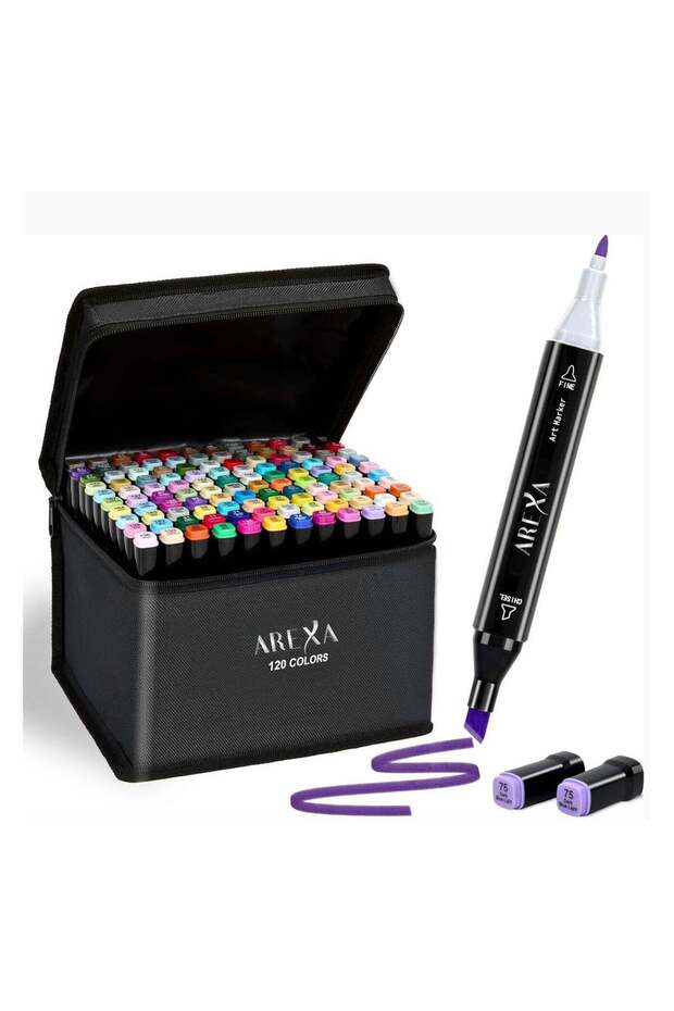 Markers 120 Colors with Base, Pens Double Tip Drawing for Beginners, Students, Artists, Amateurs,