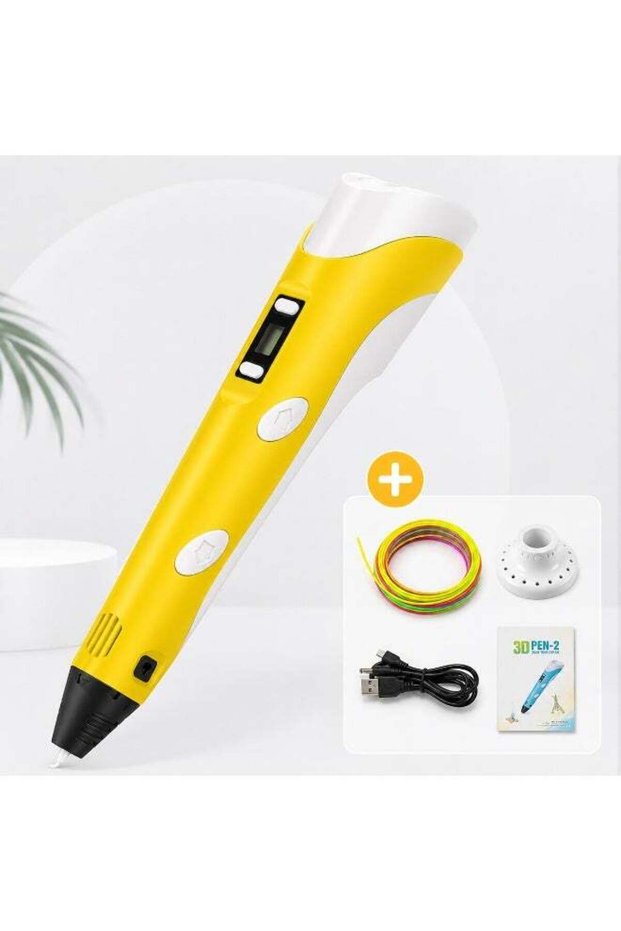 3D Printing Pen Kit with Filament | USB Powered 3D Doodle Pen with LCD Screen (Yellow)