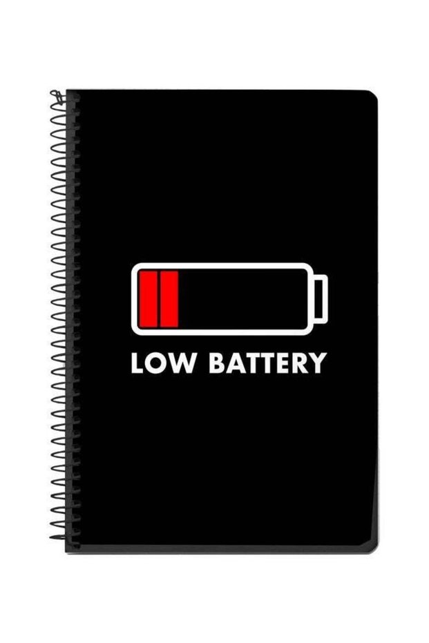 Low Battery Printed A5 Spiral Bound Notebook Black/White/Red