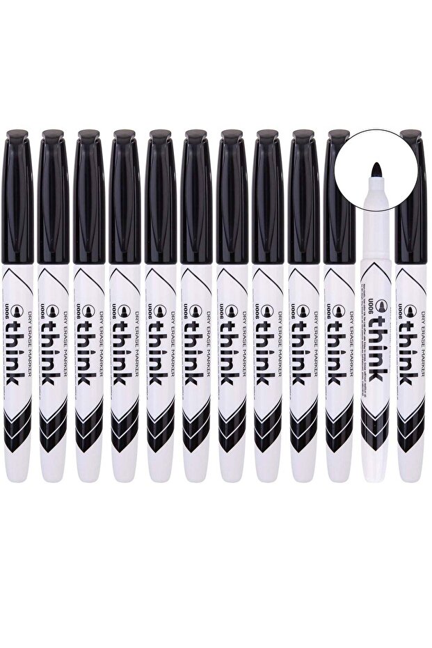 12-Piece Slim White Board Marker Round Tip Black Ink