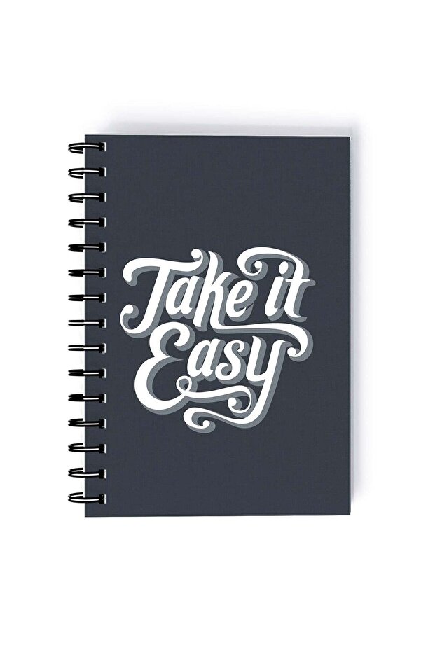 Take It Easy Quote Rectangle Spiral A5 Notebook Grey/White