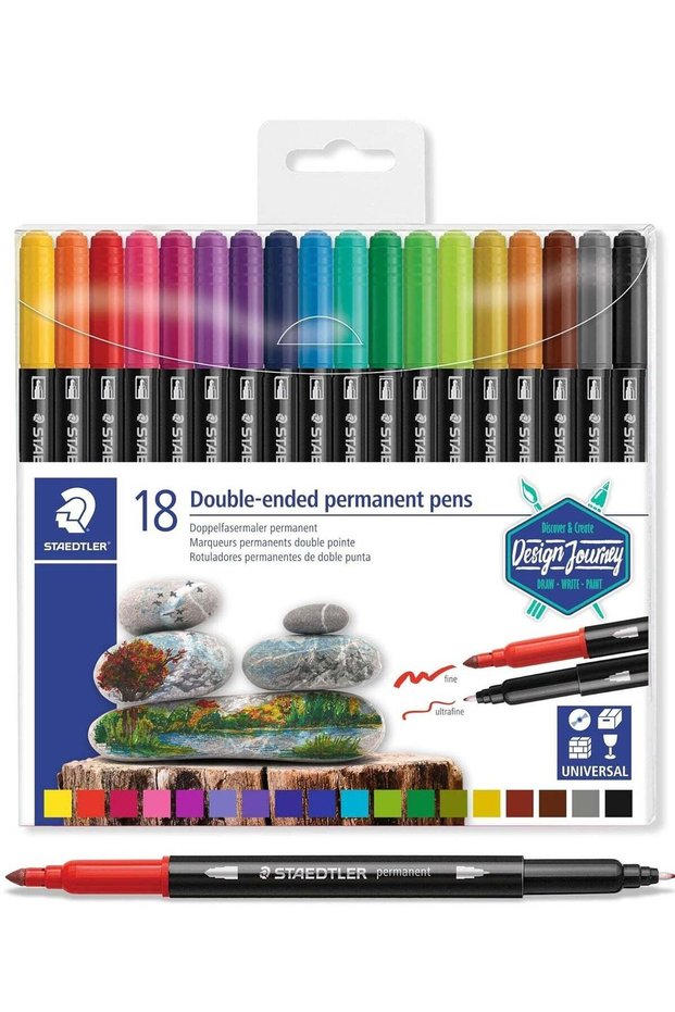 18-Piece Double-Ended Permanent Markers Fine And Ultra Fine Tips Multicolour