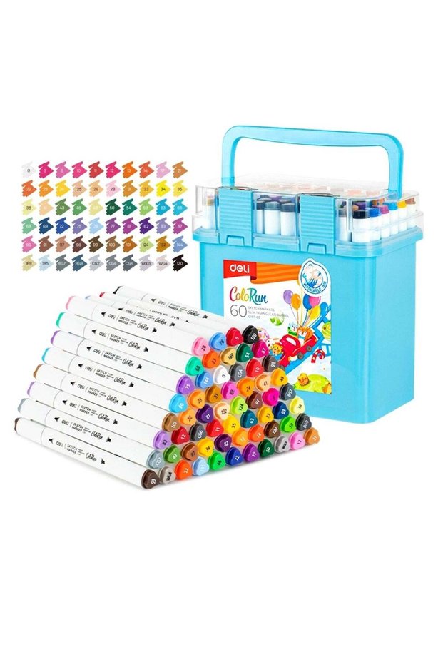 60-Piece Dual Tip Sketch Markers Multicolour